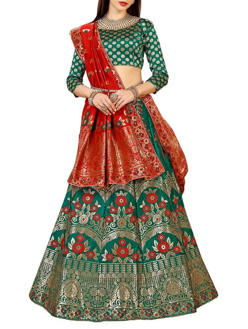 green silk flared lehenga - 15218009 - Very Small Image - 1