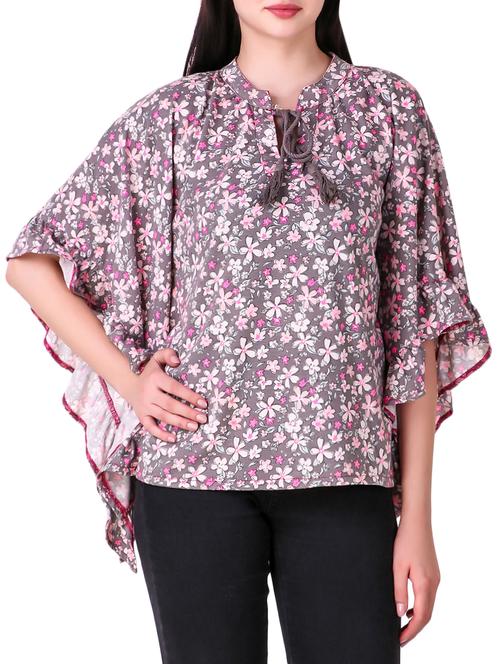 grey hosery floral kaftan - 15218744 - Very Small Image - 1