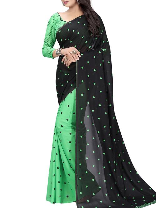 green georgette printed saree with blouse - 15218960 - Very Small Image - 1