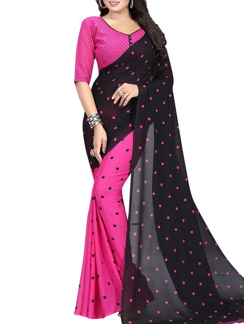 pink georgette printed saree with blouse - 15218961 - Very Small Image - 1