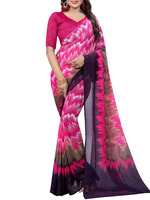 pink georgette printed saree with blouse - 15218993 - Very Small Image - 1