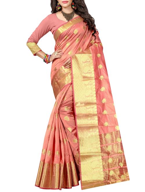 paisley zari motif banarasi saree with blouse - 15220470 - Very Small Image - 1