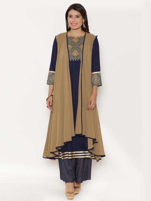blue rayon layered kurta - 15220729 - Very Small Image - 1