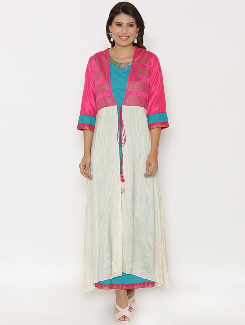 white chanderi layered kurta - 15220795 - Very Small Image - 1