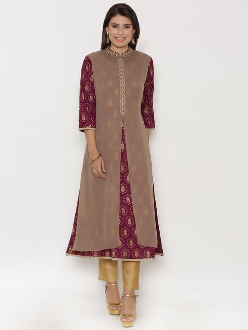 metallic georgette layered kurta - 15220799 - Very Small Image - 1