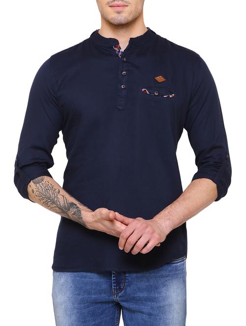 dark blue cotton short kurta - 15220945 - Very Small Image - 1