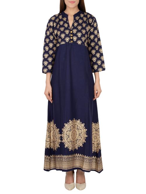 blue cotton aline kurta - 15221181 - Very Small Image - 1