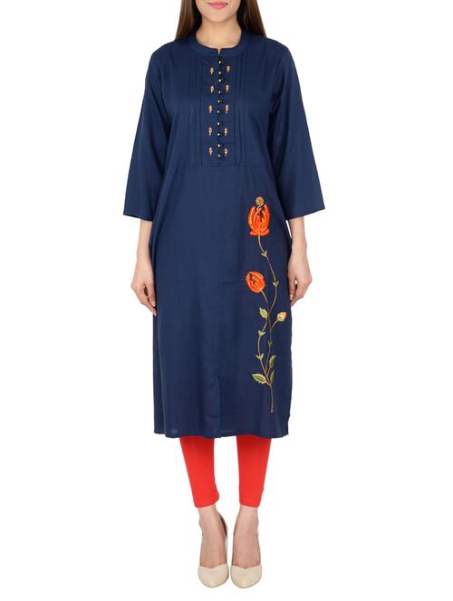 blue cotton straight kurta - 15221218 - Very Small Image - 1