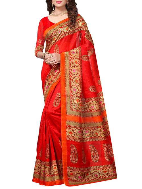 women's self design red colored saree with blouse - 15221353 - Very Small Image - 1
