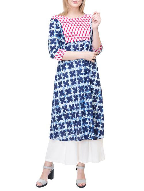 blue cotton aline kurta - 15222736 - Very Small Image - 1
