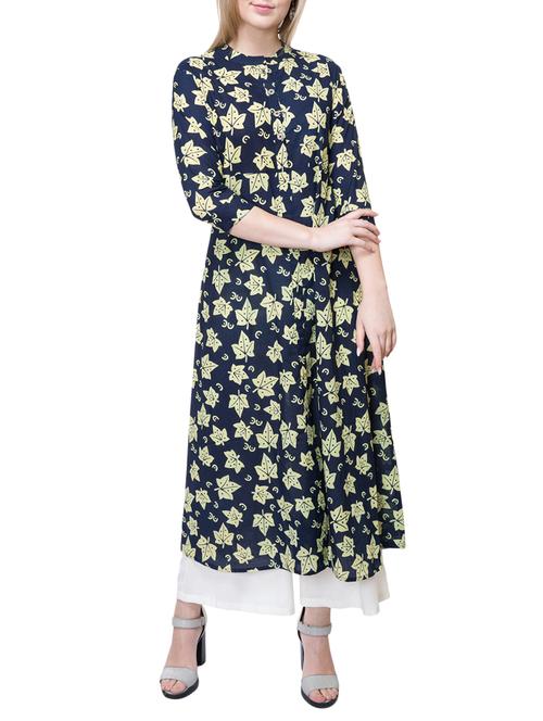 blue cotton aline kurta - 15222747 - Very Small Image - 1