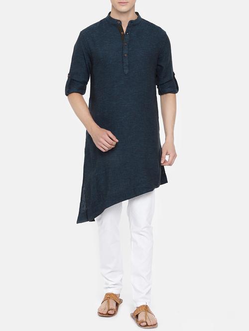 blue cotton kurta pyjama  set - 15223382 - Very Small Image - 1