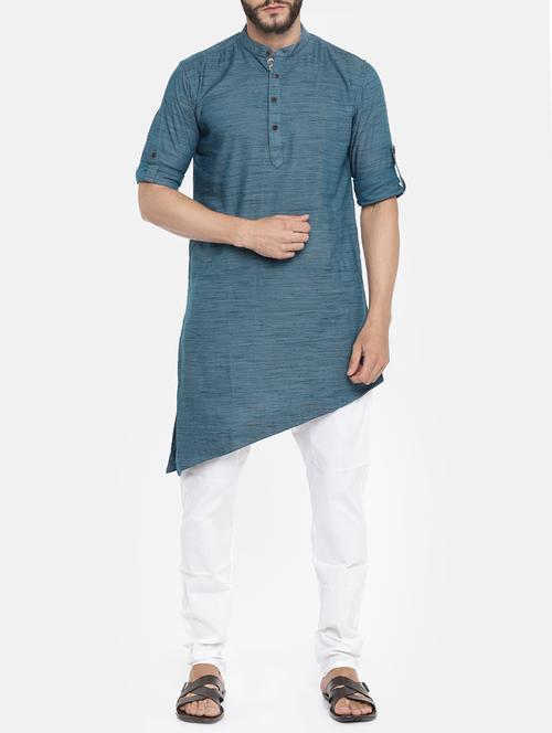 blue cotton kurta pyjama  set - 15223388 - Very Small Image - 1