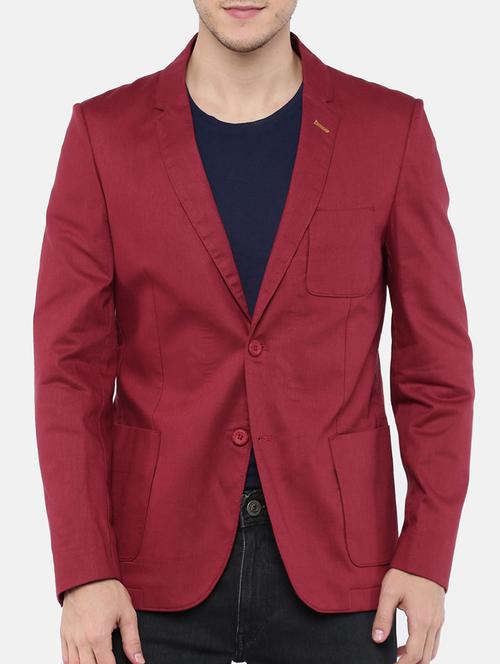 maroon cotton single breasted  blazer - 15223406 - Very Small Image - 1
