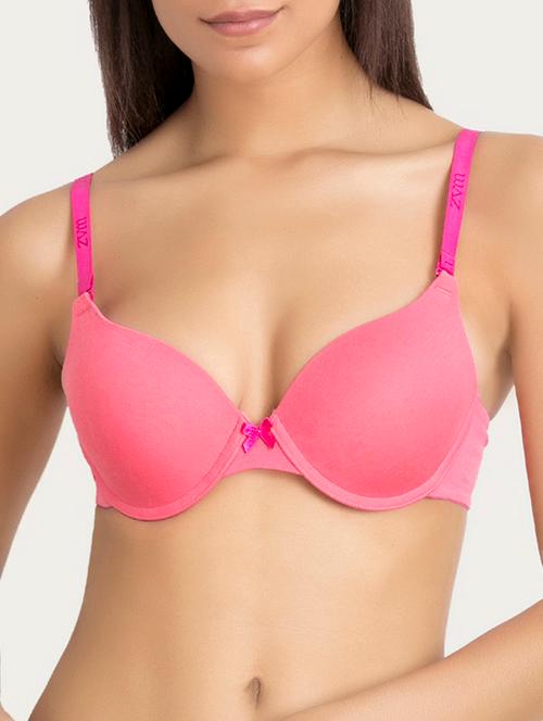 pink solid cotton push up bra - 15224054 - Very Small Image - 1