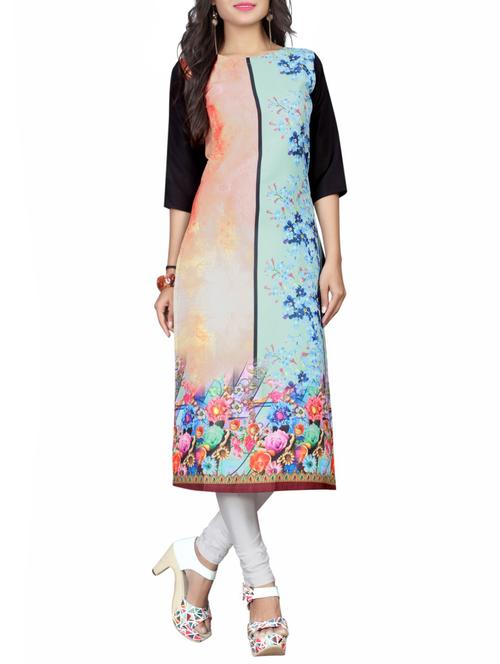 blue crepe straight kurta - 15224163 - Very Small Image - 1