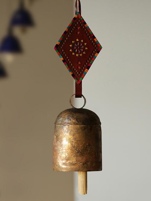 handmade antique metal bell wind chime with leather strap - 15224370 - Very Small Image - 1