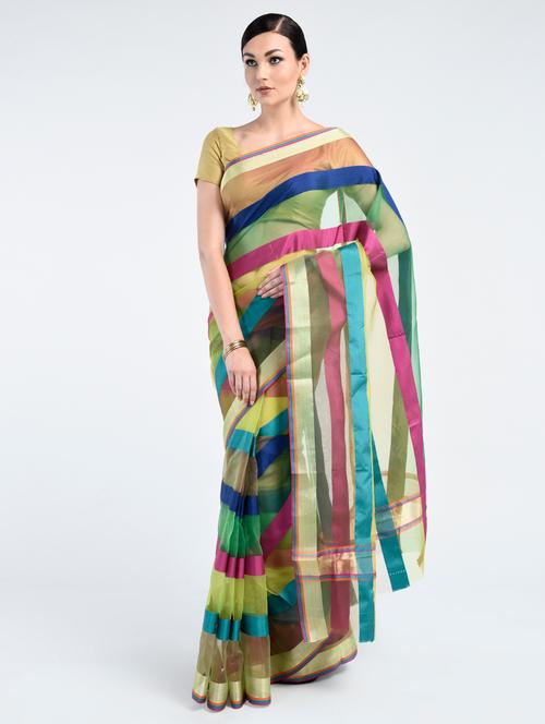 striped banarasi saree with blouse - 15224382 - Very Small Image - 1