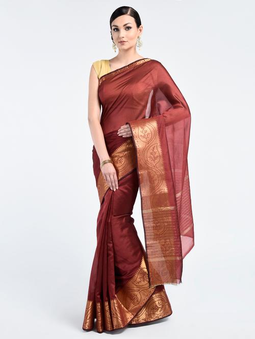 maroon art silk banarasi saree with blouse - 15224428 - Very Small Image - 1