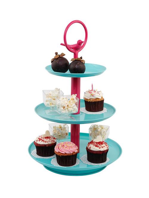 elan tweet three tier cupcake and dessert stand, metal, aqua with pink - 15225237 - Very Small Image - 1