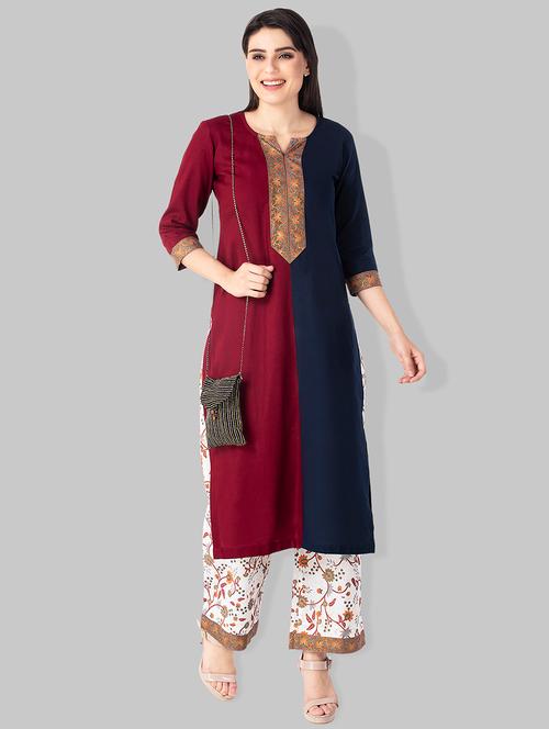 color block kurta with palazzo - 15225763 - Very Small Image - 1