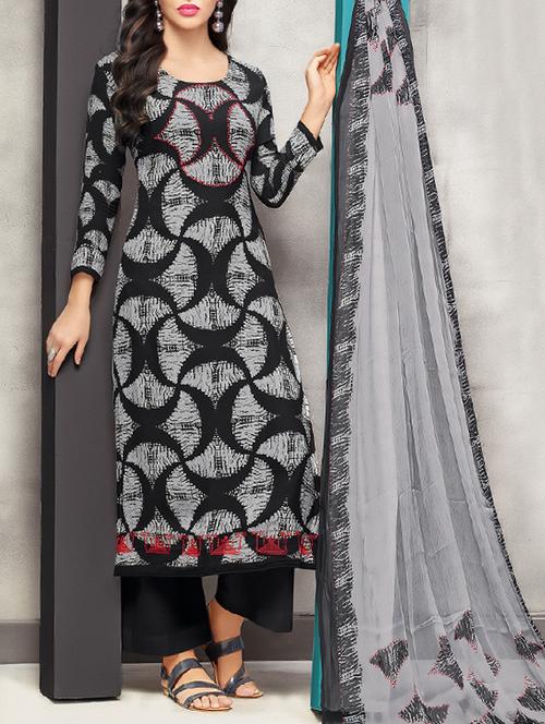 black embroidered unstitched palazzo suit - 15225853 - Very Small Image - 1