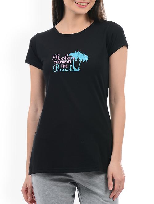 black slogan printed tee - 15226532 - Very Small Image - 1