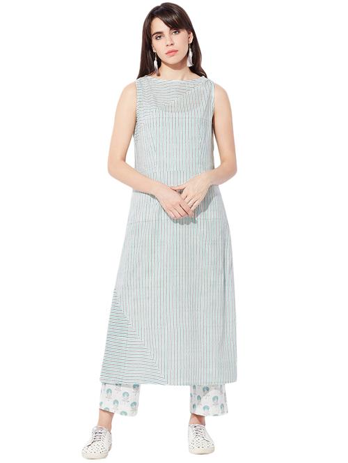 white cotton a-line kurta - 15226716 - Very Small Image - 1