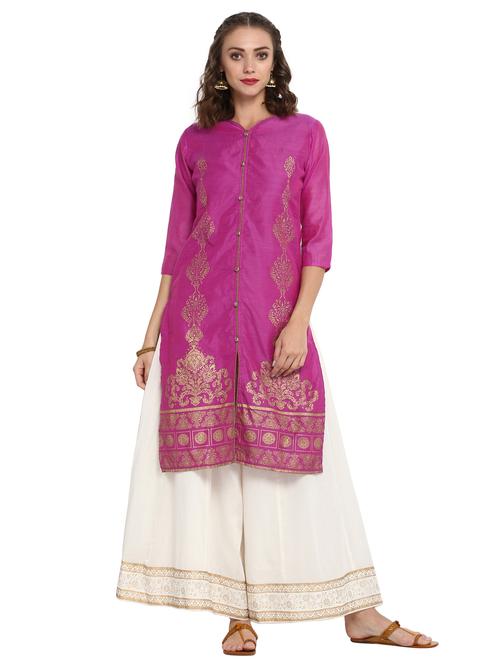 purple chanderi straight kurta - 15226999 - Very Small Image - 1