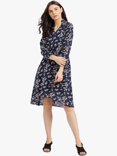navy blue floral asymmetrical dress - 15227169 - Very Small Image - 1