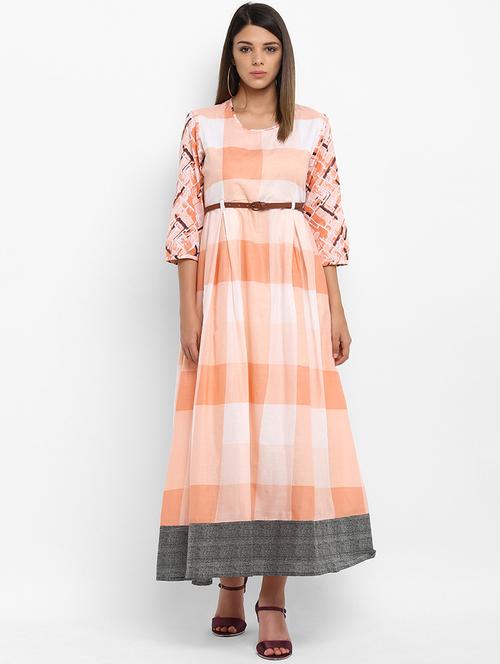 pink cotton flared kurta - 15227396 - Very Small Image - 1