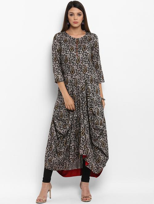 black rayon asymmetric kurta - 15227398 - Very Small Image - 1