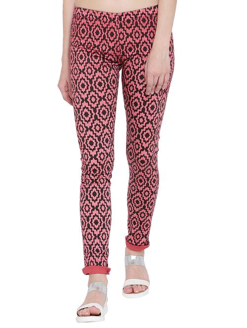 pink printed cotton jeggings - 15227611 - Very Small Image - 1