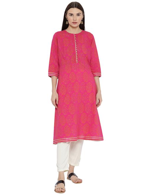 pink cotton aline kurta - 15227866 - Very Small Image - 1