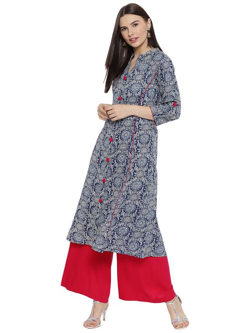 blue cotton a-line kurta - 15227868 - Very Small Image - 1
