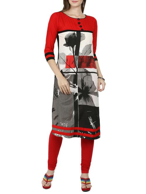 red viscose straight kurta - 15229755 - Very Small Image - 1
