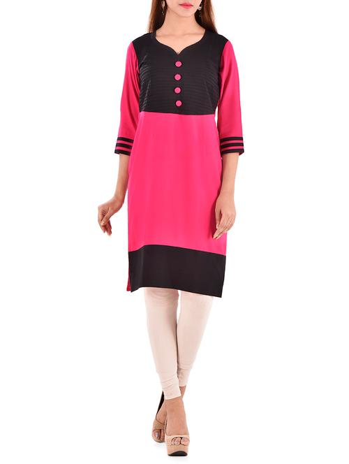 pink rayon straight kurta - 15230450 - Very Small Image - 1