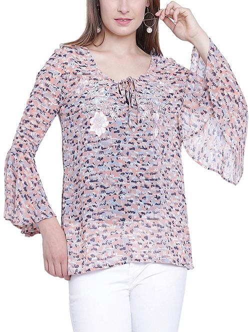 embroidered tie knot neck top - 15230970 - Very Small Image - 1
