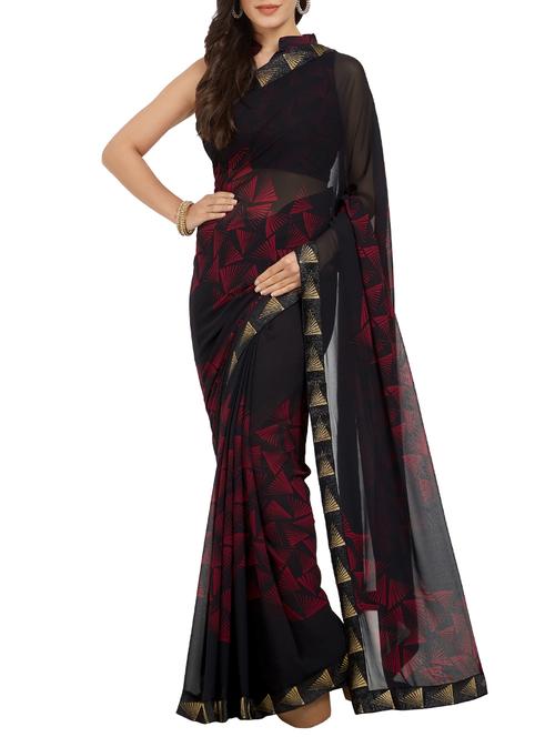 black georgette printed saree with blouse - 15230993 - Very Small Image - 1
