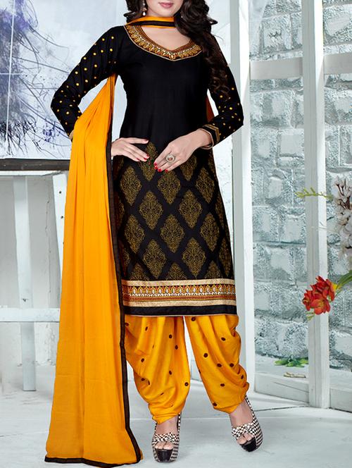 black embroidered unstitched patiyala suit - 15233817 - Very Small Image - 1