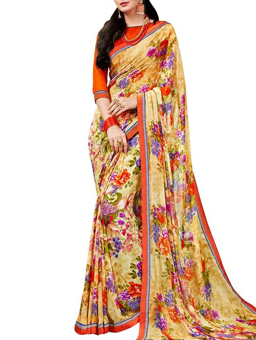 lace border floral printed saree with blouse - 15233974 - Very Small Image - 1