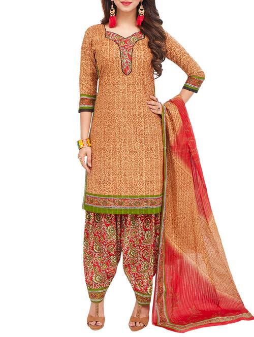 brown cotton unstitched salwar suit - 15234945 - Very Small Image - 1