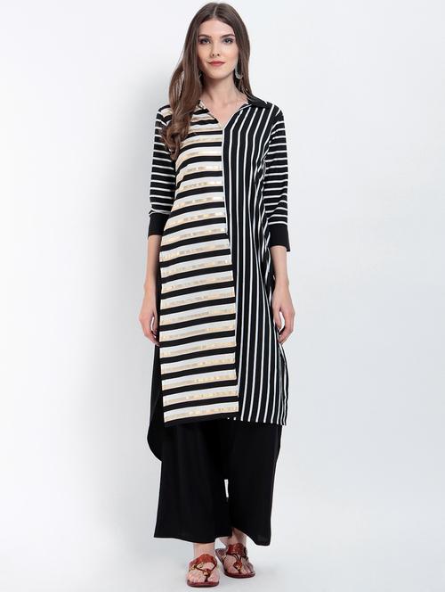 black viscose straight kurta - 15234974 - Very Small Image - 1