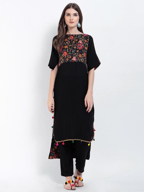 black viscose high low kurta - 15234976 - Very Small Image - 1
