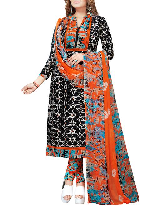black crepe unstitched churidaar suit - 15235040 - Very Small Image - 1