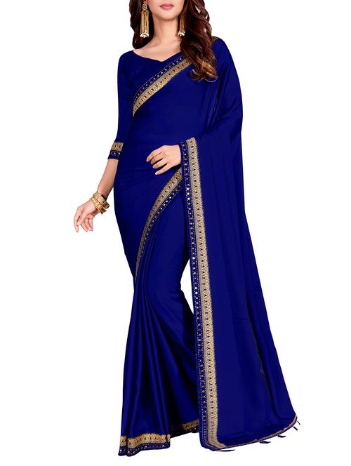 blue silk blend bordered saree with blouse - 15235218 - Very Small Image - 1