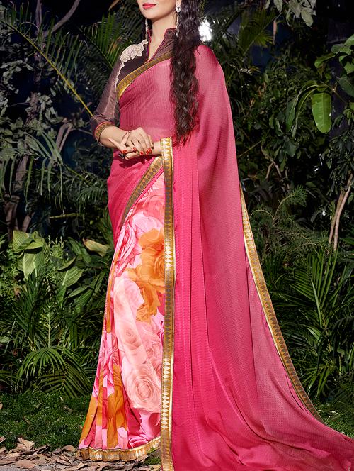 floral print half and half  saree with blouse - 15235411 - Very Small Image - 1
