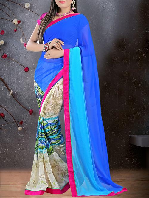 sky blue georgette half and half saree - 15235445 - Very Small Image - 1
