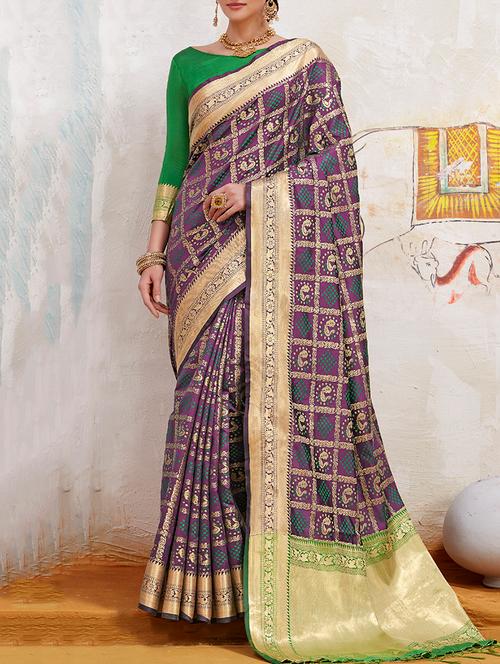 magenta silk blend patola saree with blouse - 15235853 - Very Small Image - 1