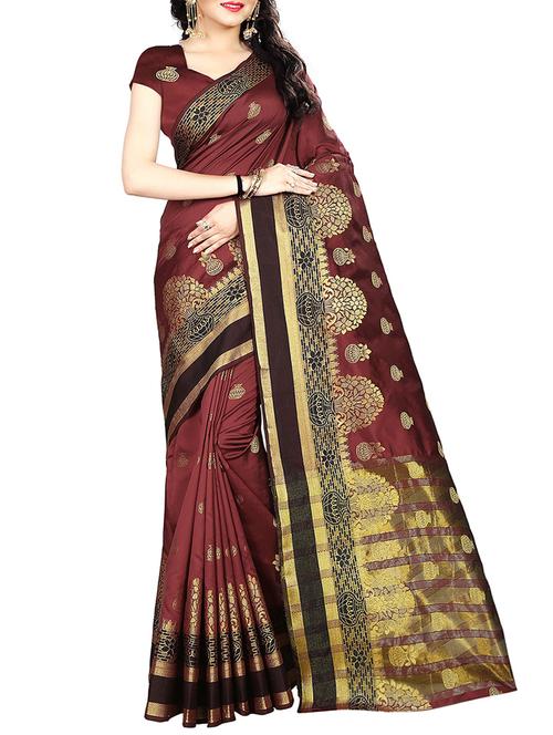 brown art silk banarasi saree with blouse - 15235875 - Very Small Image - 1